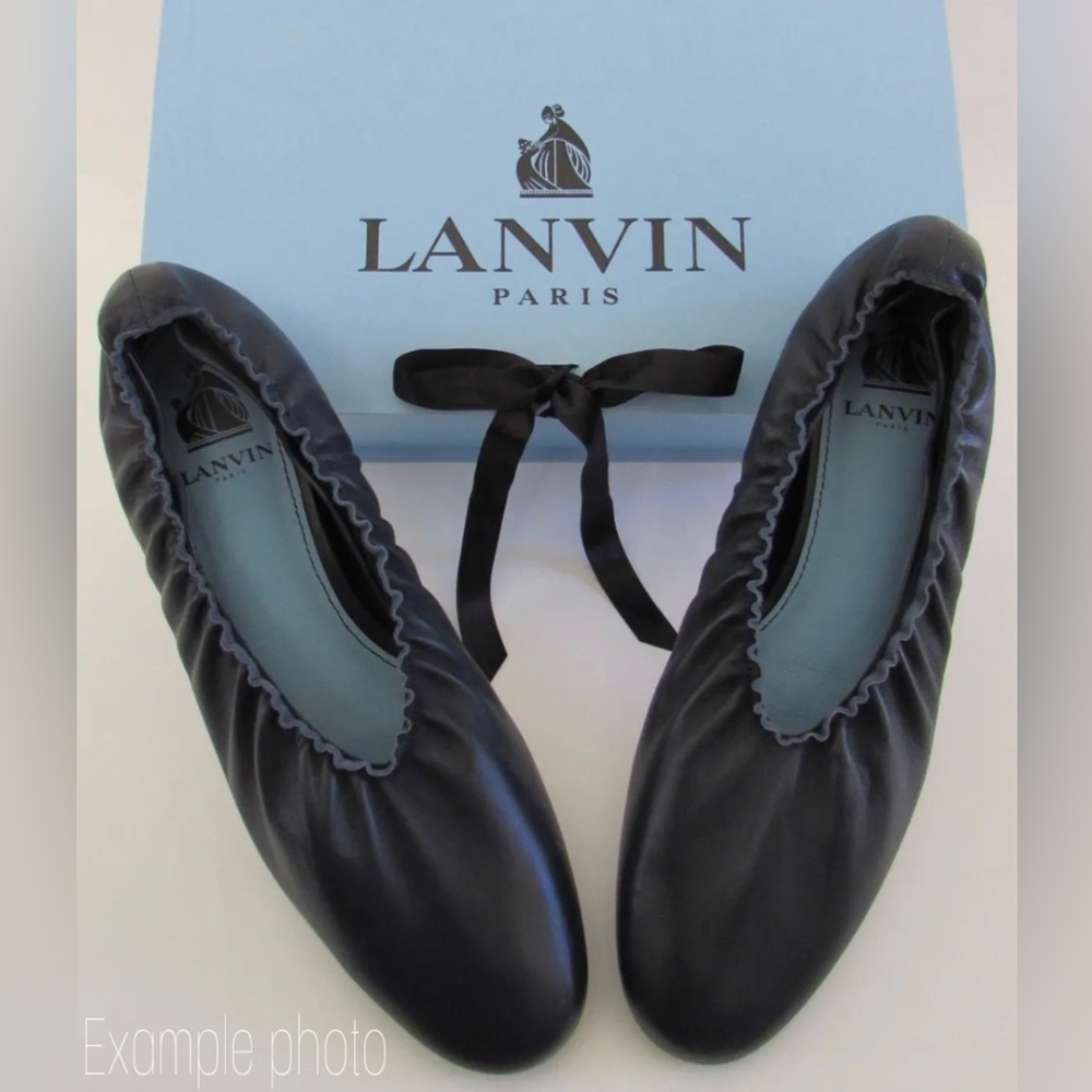 LANVIN Paris Black Pleated Ballerina Flats size 39 EUC